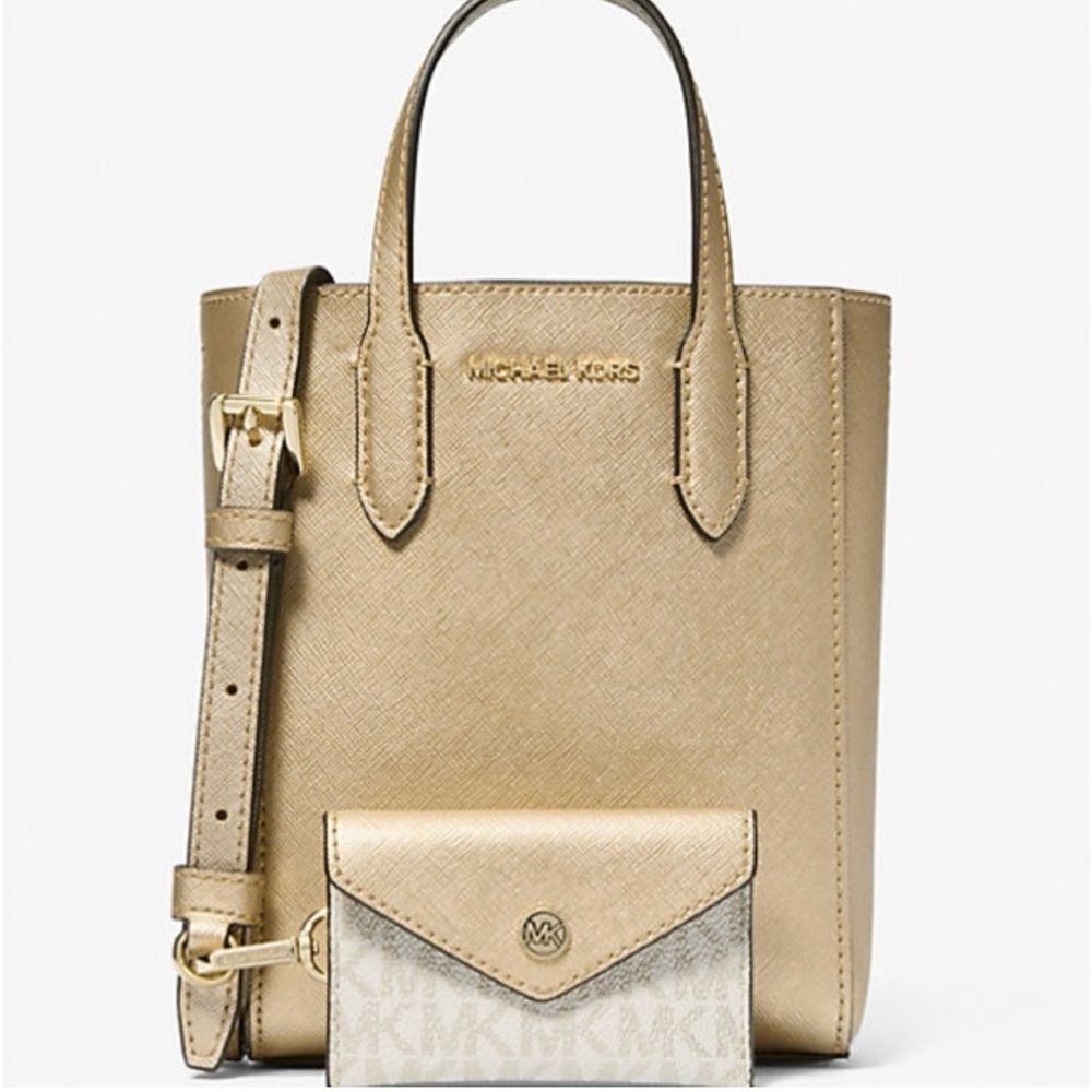 Michael Michael Kors NWT Vincent Small Metallic Crossbody w Logo Card